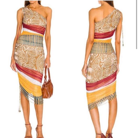 NWT NEW Alexis Ebony One Shoulder Asymmetrical Mesh Bodycon Dress - Picture 6 of 10